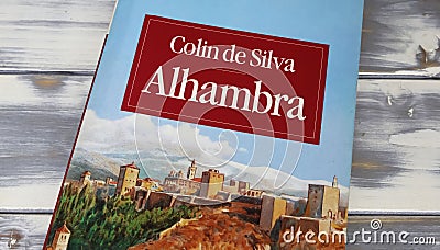 Closeup of Colin de Silva book cover Alhambra, historical novel about spanish history in 14th century Editorial Stock Photo