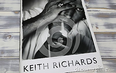 Closeup of rock legend Keith Richards autobiography book cover Life Editorial Stock Photo