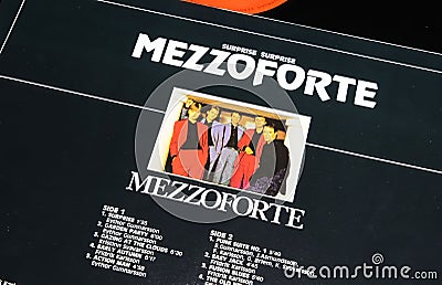 Closeup of vinyl record album cover of icelandic funk fusion band Mezzoforte, 1983 Editorial Stock Photo