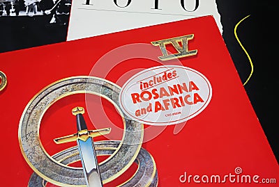 Closeup of vinyl record album cover of rock band Toto Editorial Stock Photo