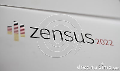 Closeup of information leaflet for german population Zensus 2022 Editorial Stock Photo
