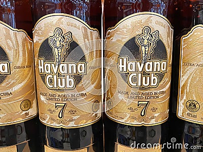 Closeup of Havana club special edition 7 years aged rum bottles Editorial Stock Photo