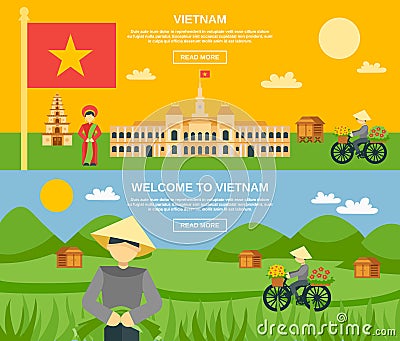 Vietnam Banner Set Vector Illustration