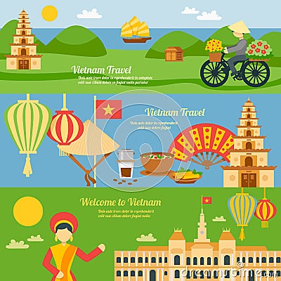 Vietnam Banner Set Vector Illustration