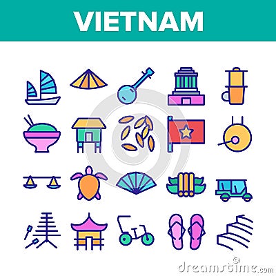 Vietnam Collection Traditional Icons Set Vector Vector Illustration
