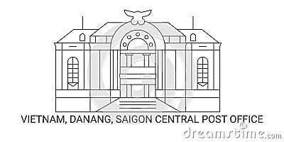 Vietnam, Danang, Saigon Central Post Office, travel landmark vector illustration Vector Illustration