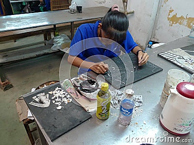 Vietnam Egg Mosaic Artworks Eggshell patterns China Ceramic Porcelain Mosaico Pattern azulejos Editorial Stock Photo