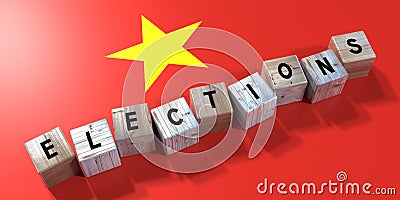 Vietnam - elections concept - wooden blocks and country flag Cartoon Illustration