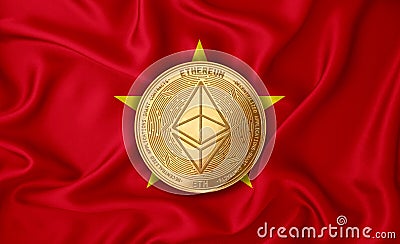 Venezuela flag ethereum gold coin on flag background. The concept of blockchain bitcoin currency decentralization in the Editorial Stock Photo