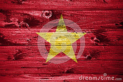Vietnam flag on wooden planks background Stock Photo