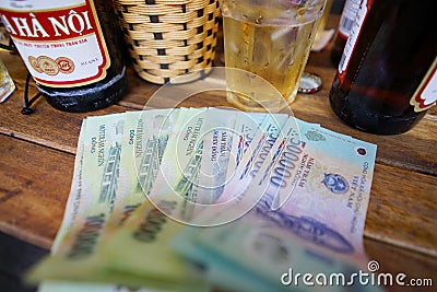 Vietnam, Hanoi - Lifestyle in Hanoi Money buy more beer Editorial Stock Photo