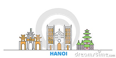 Vietnam, Hanoi line cityscape, flat vector. Travel city landmark, oultine illustration, line world icons Vector Illustration