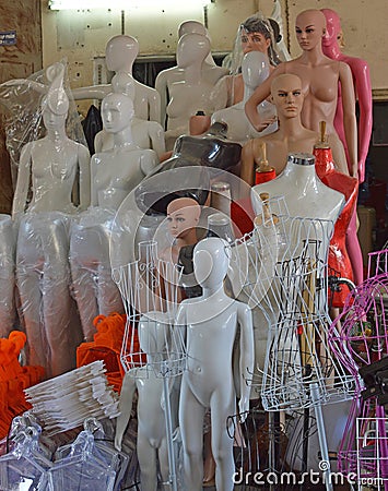 Mannequin line up Citys largest covered market, Xuan Market, Hanoi Vietnam Editorial Stock Photo