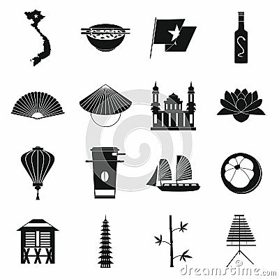 Vietnam icons set, simple style Vector Illustration