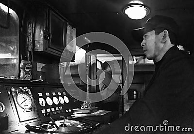 Locomotive train pilot ready to leave the train station in Vietnam Editorial Stock Photo