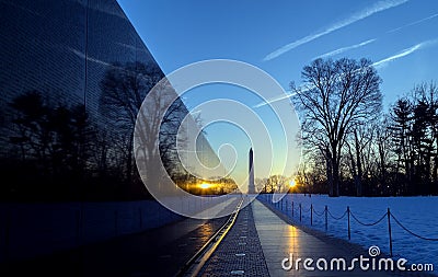 Vietnam Veterans Memorial Wall at sunrise, Washington, DC Stock Photo