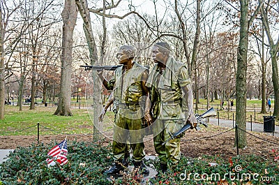Vietnam Veterans Memorial in Washington DC, USA. Three Realistic and Detailed Soldier Statues with their Guns Editorial Stock Photo
