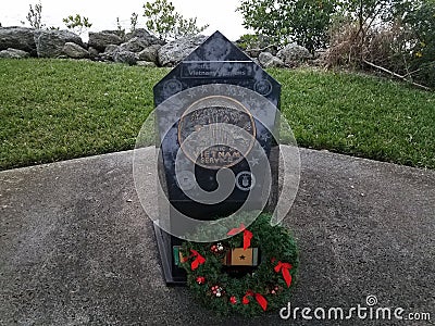 Vietnam veterans memorial with wreath and grass Editorial Stock Photo