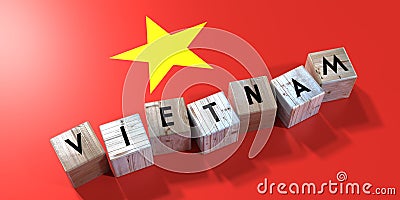 Vietnam - wooden cubes and country flag Cartoon Illustration