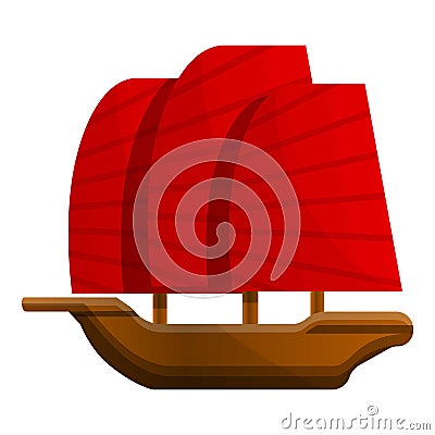 Vietnam wooden ship icon, cartoon style Vector Illustration