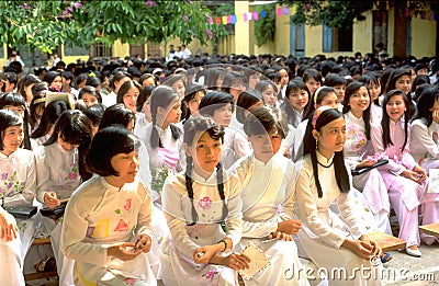 Vietnames high school girs and boy`s at final celebration in Hanoi Editorial Stock Photo