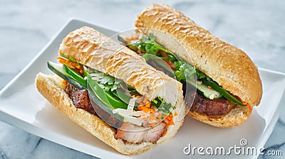 Vietnamese bahn mi sandwich with pork belly Stock Photo