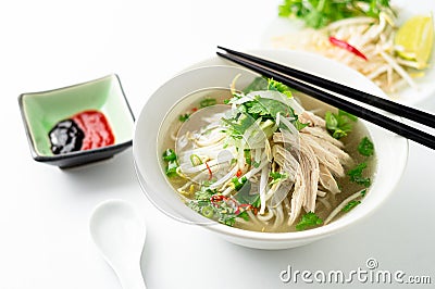 Vietnamese chicken pho noodle soup bowl Stock Photo