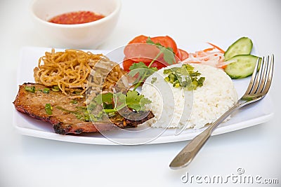 Vietnamese Cuisine - Grilled Pork Chop with Rice Stock Photo