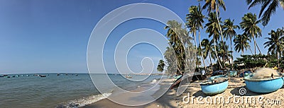 Vietnamese fishing coracles on beach Editorial Stock Photo