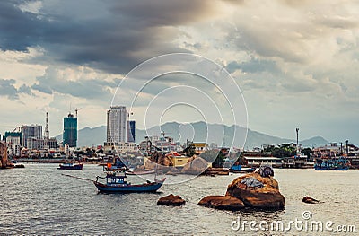 Vietnamese fishing vessels in Nha Trang Editorial Stock Photo