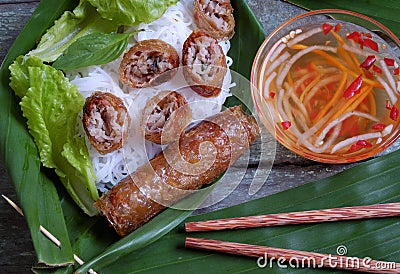 Vietnamese food, spring roll, bun,cha gio Stock Photo