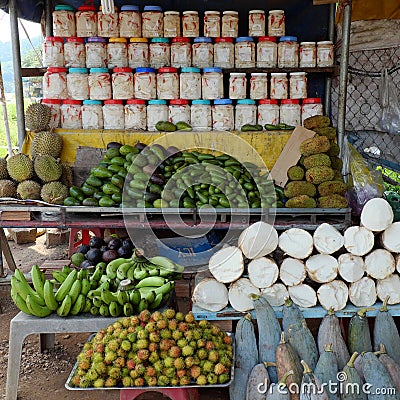 Vietnamese food store, outdoor farmer market Stock Photo