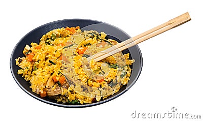Vietnamese Fried Rice with chopsticks cutout Stock Photo