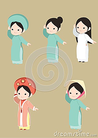 Vietnamese girl in traditional dress Vector Illustration