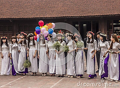 Vietnamese girls with Ao Dai Editorial Stock Photo