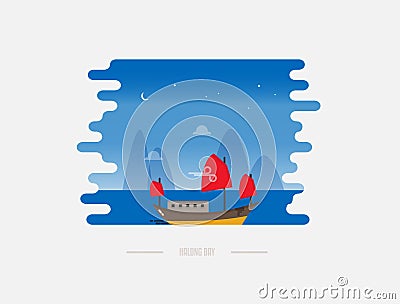 Vietnamese junk boat cruise in Halong bay vector illustration Vector Illustration