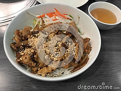 Vietnamese Lemongrass Chicken Noodle Dish Stock Photo