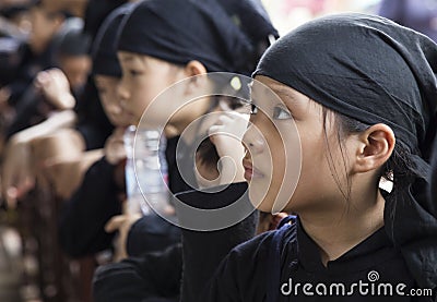Vietnamese little children on traditional dresses Editorial Stock Photo