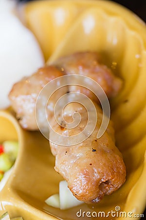 Vietnamese meatball. pork sausage grilled. Naem Nueng Stock Photo