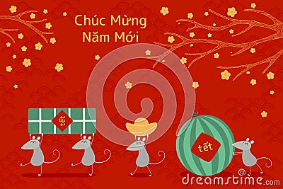 Vietnamese New Year card design Vector Illustration