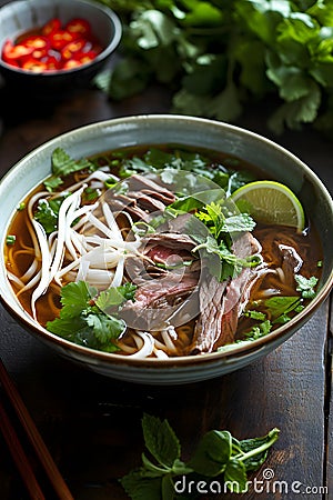 Vietnamese pho beef noodle soup bowl Stock Photo