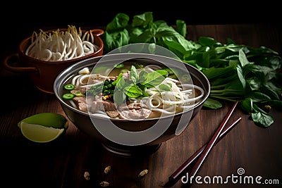 Vietnamese pho beef noodle soup bowl Stock Photo