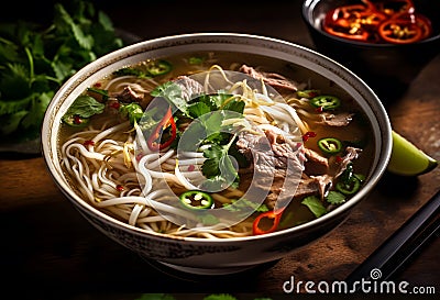 Vietnamese pho beef noodle soup bowl Stock Photo