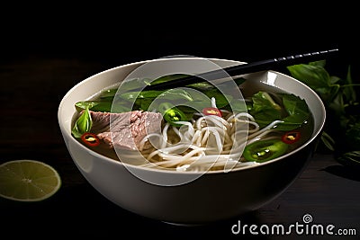 Vietnamese pho beef noodle soup bowl Stock Photo