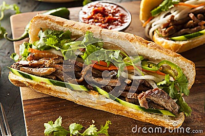 Vietnamese Pork Banh Mi Sandwich Stock Photo