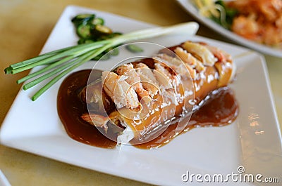 Vietnamese pork and crab spring roll with sauce Stock Photo