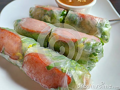 Vietnamese Pork Sausage Spring Rolls Stock Photo