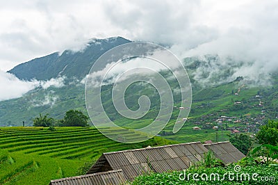 Vietnamese rural landscape of rice terraces in the mountains Stock Photo