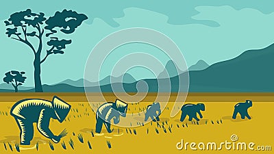 Vietnamese Southeast Asian Farmer Planting Rice WPA Retro Cartoon Illustration