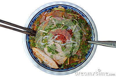 Vietnamese Spicy Beef Noodle (Bun Bo Hue) Stock Photo